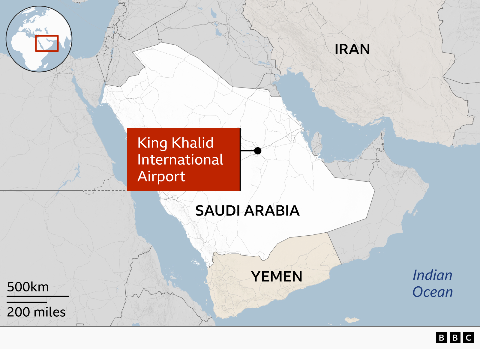 Map showing King Khalid International Airport