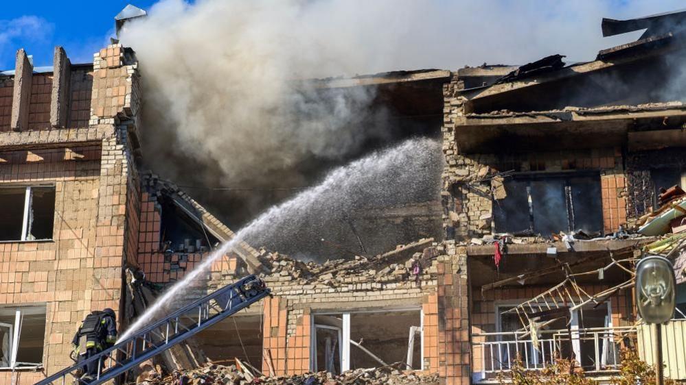 Russian drone strike on a residential building in Kharkiv