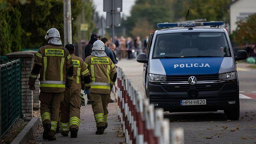 Police and first responders at school attack scene in Leszczydol-Nowiny, Poland
