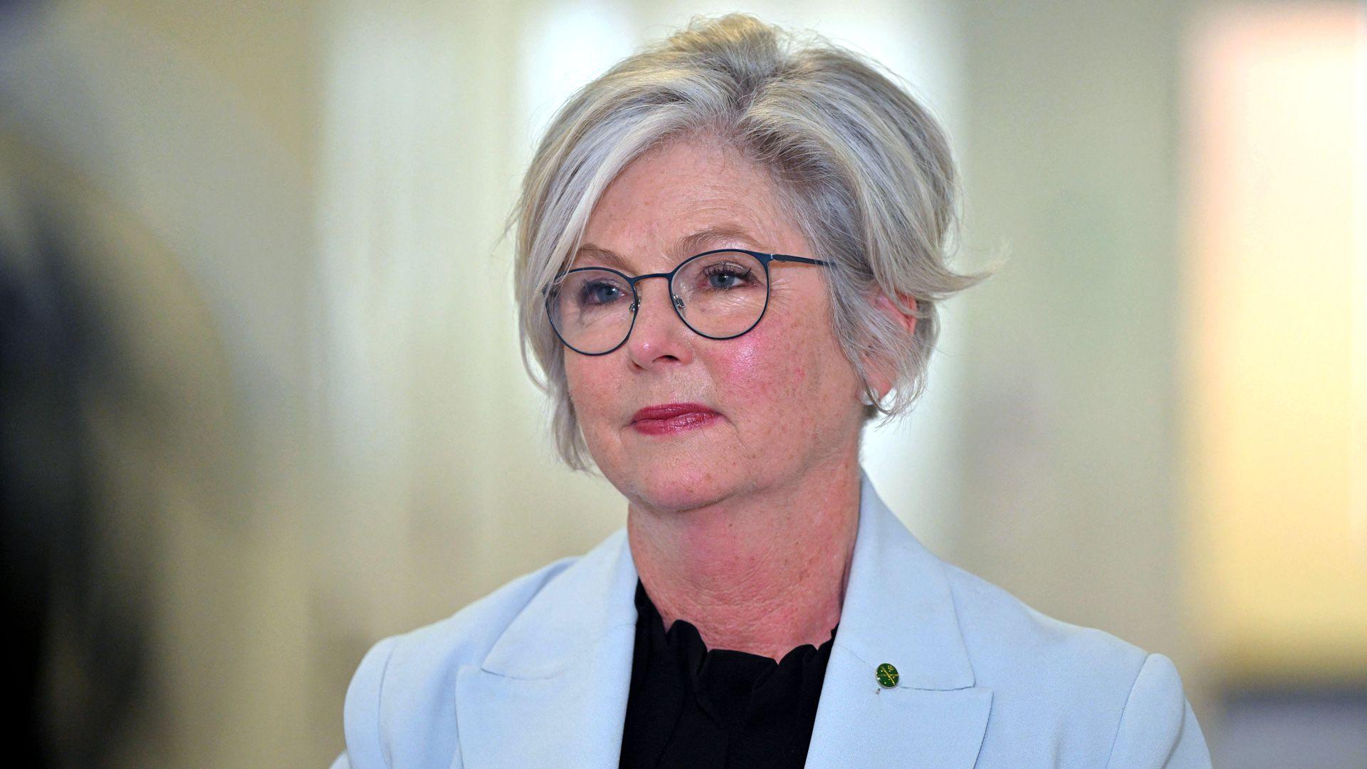Helen Haines, seated inside Parliament House