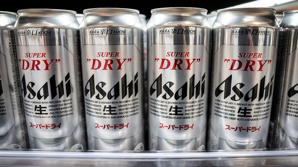Asahi Super Dry beers displayed in Tokyo
