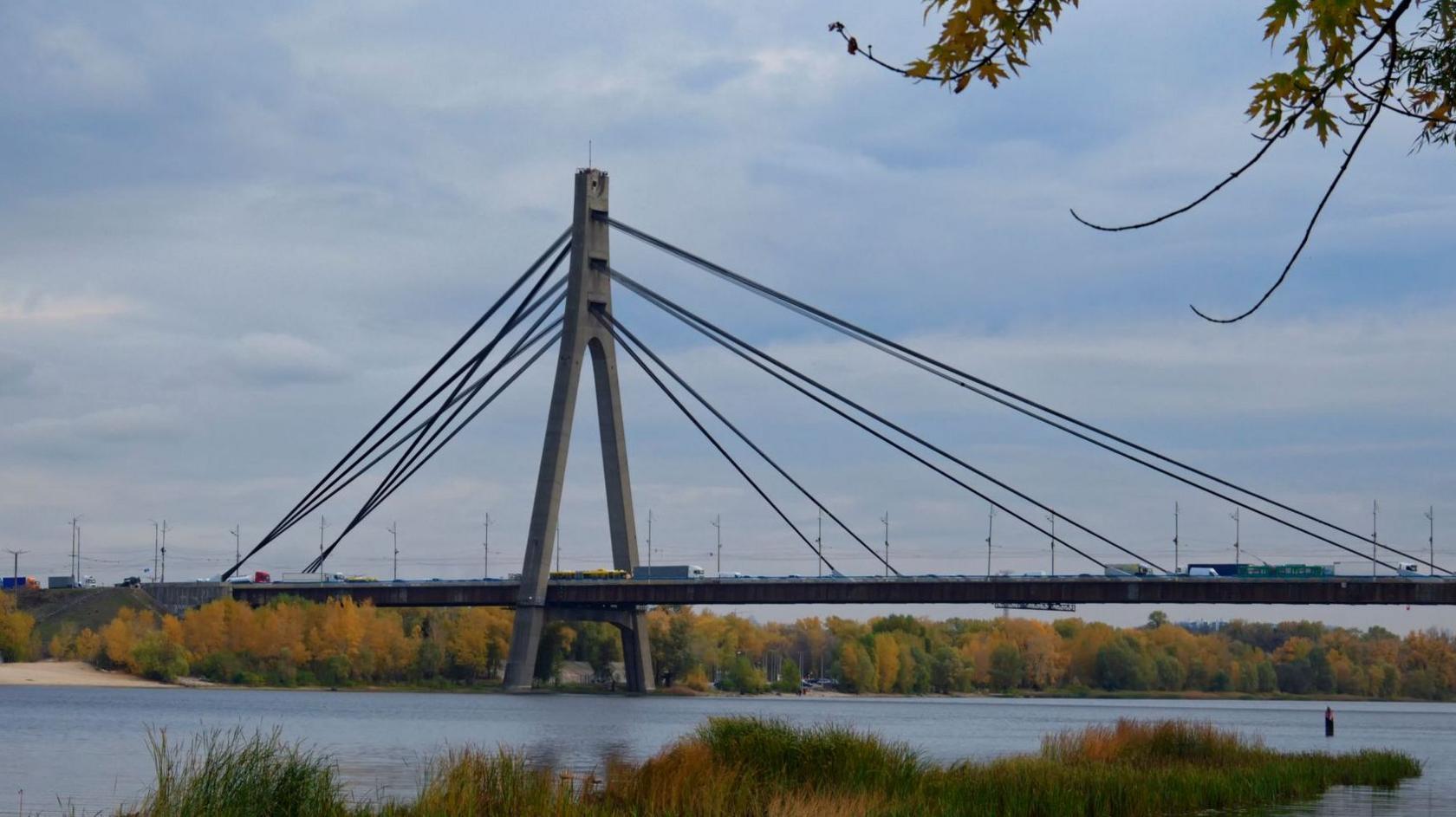 A view of the Pivnichnyi Bridge in Kyiv, Ukraine
