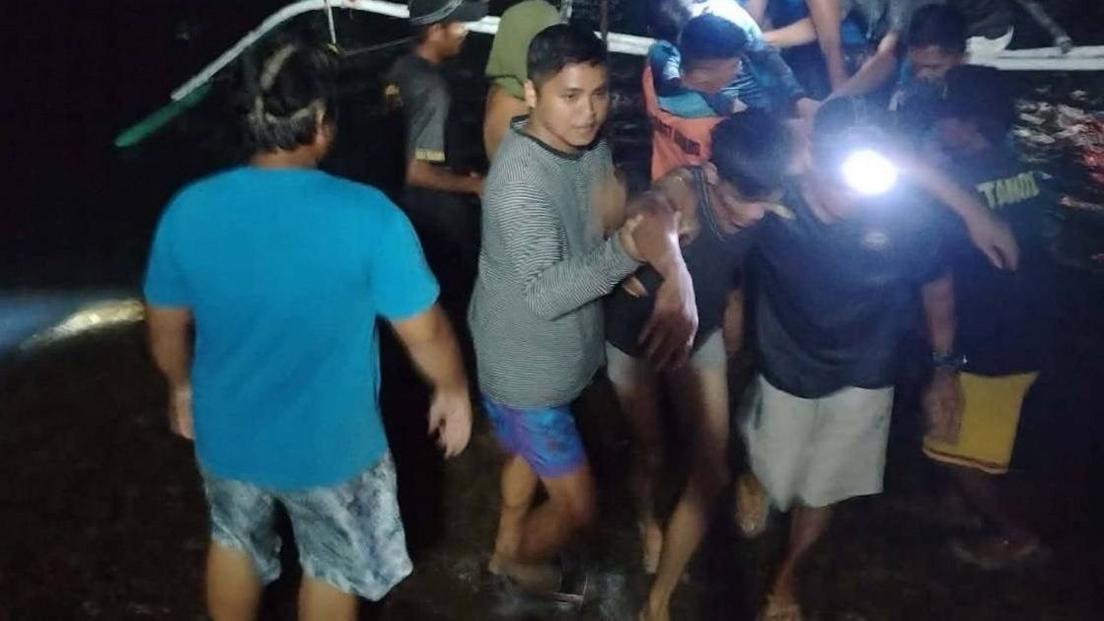 Survivors rescued from the burning MV June Aster