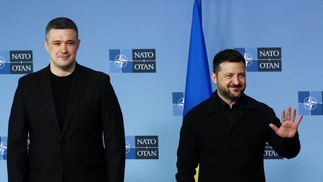 Former Ukrainian Defence Minister Mykhailo Fedorov and President Volodymyr Zelensky