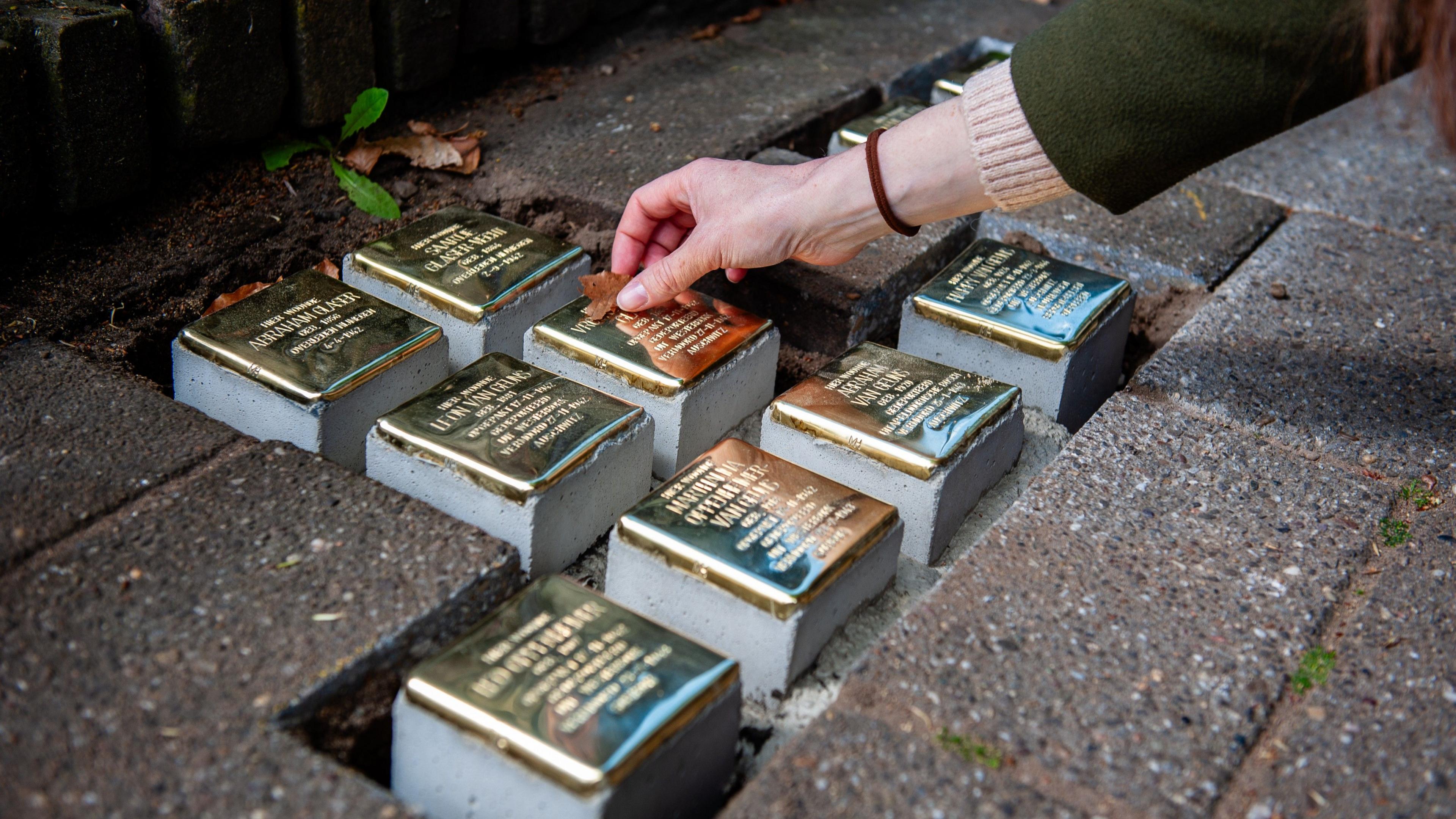 Stumbling stones in a Dutch street, part of a Holocaust memorial project.