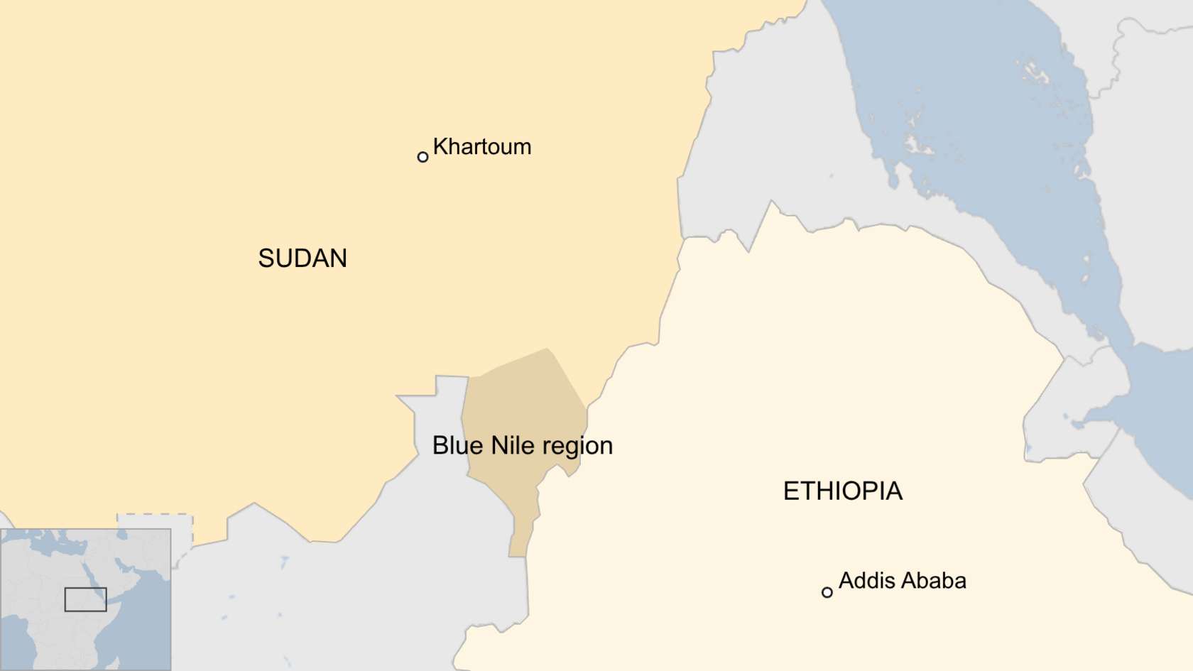 Map of the Blue Nile region showing the border with Ethiopia