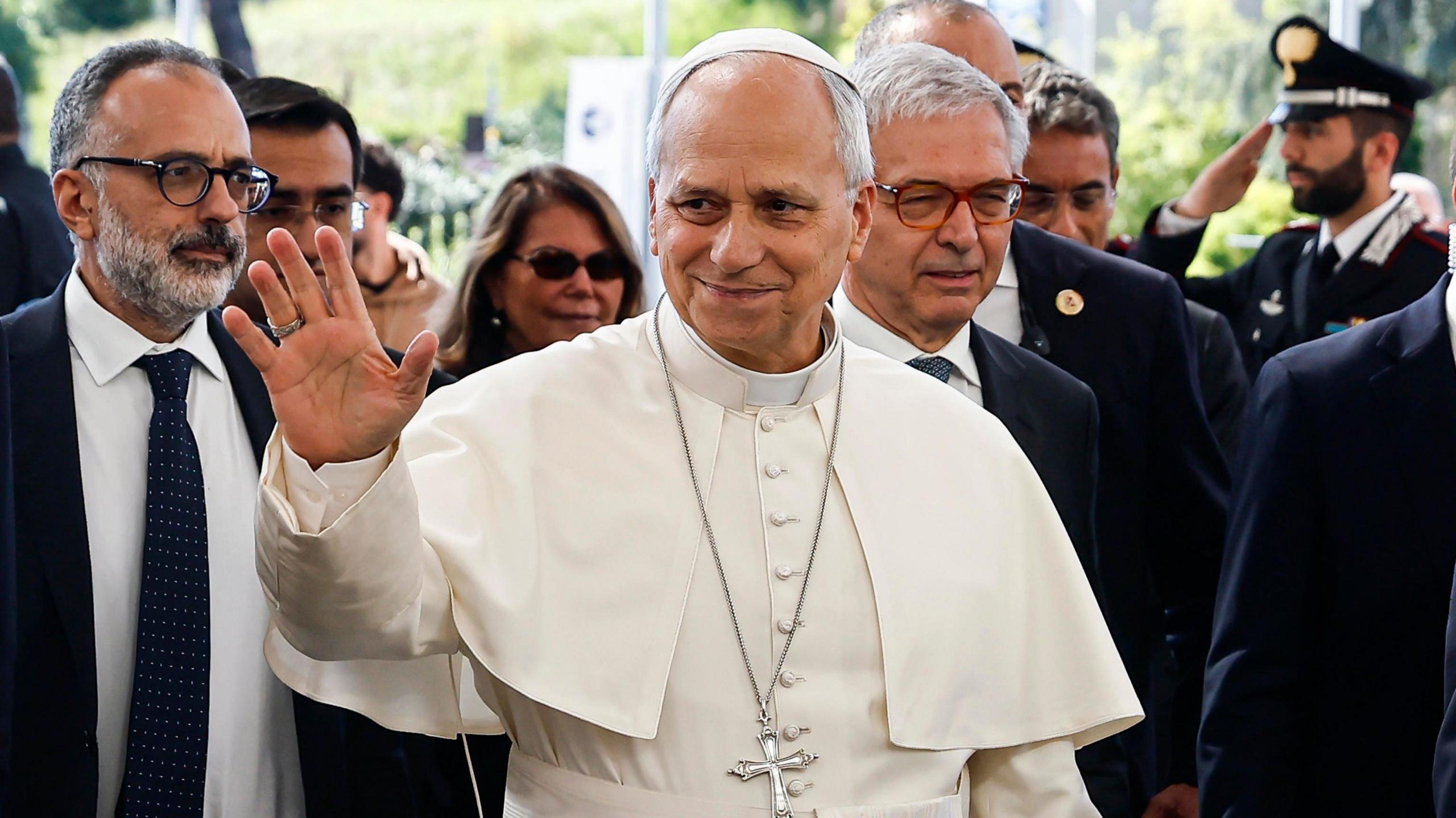 Pope Leo arriving at the Gemelli Hospital for surgery